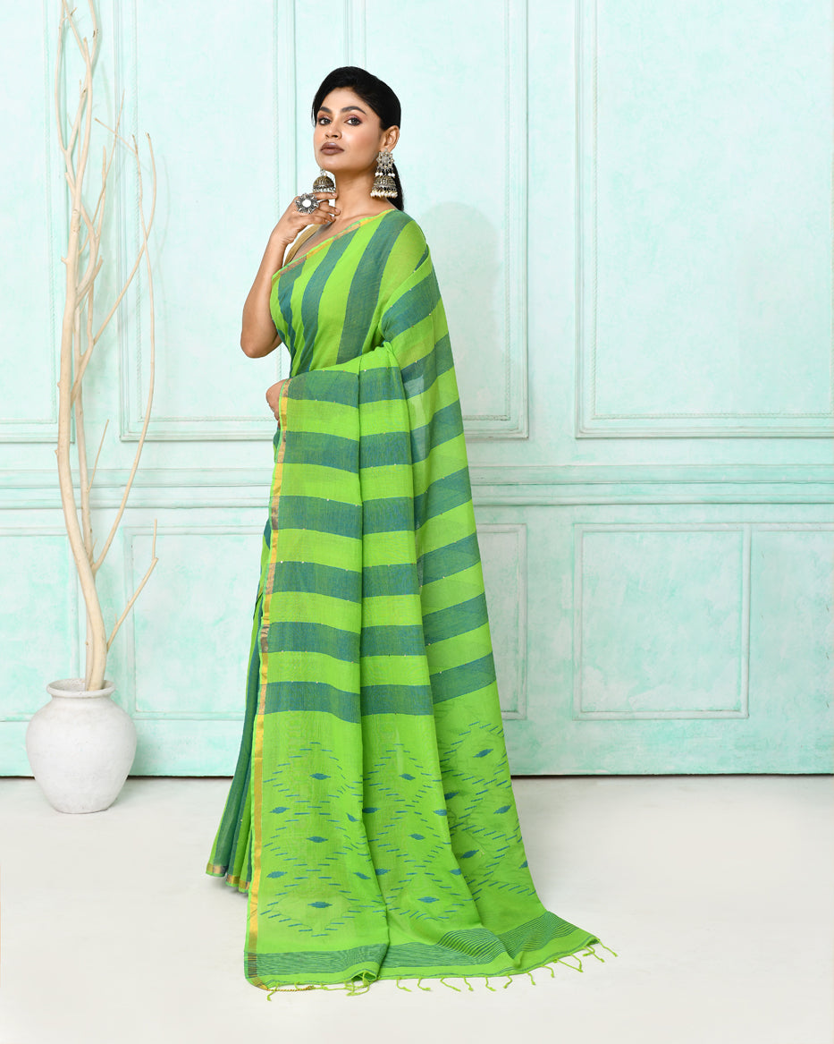 Piyari Fashion Women's Green Cotton Handloom Jamdani Saree With Blouse - Distacart