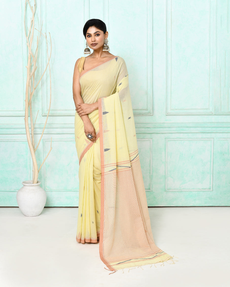 Piyari Fashion Women's Cream Cotton Handloom Jamdani Saree With Blouse - Distacart