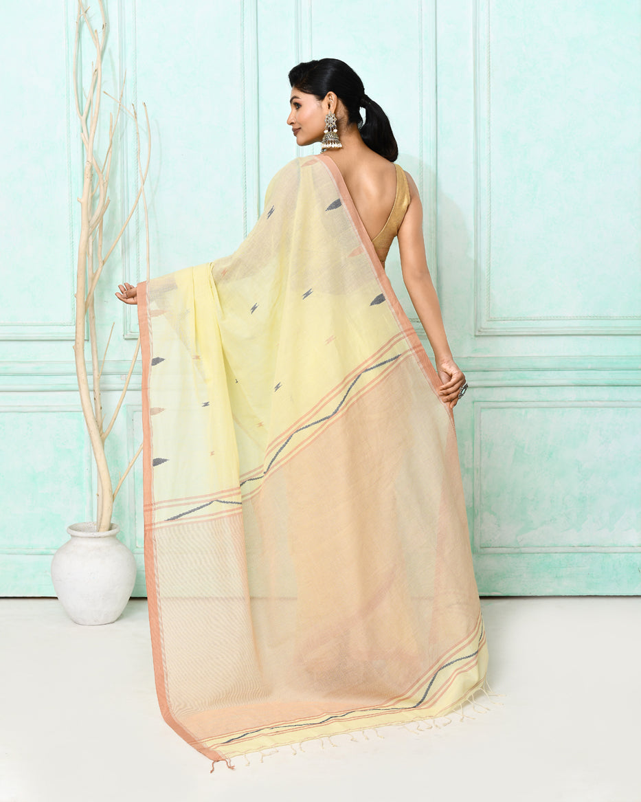 Piyari Fashion Women's Cream Cotton Handloom Jamdani Saree With Blouse - Distacart