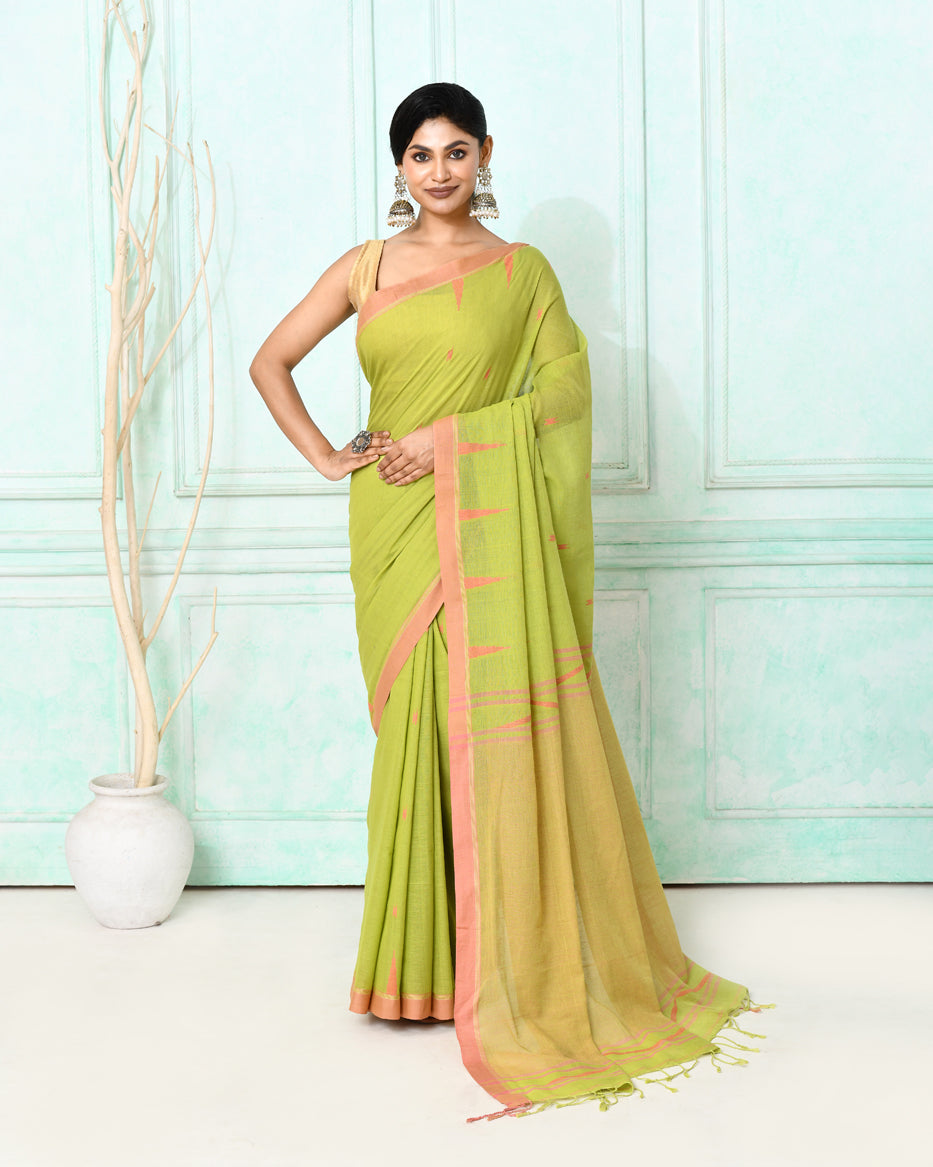 Piyari Fashion Women's Olive Cotton Handloom Jamdani Saree With Blouse - Distacart