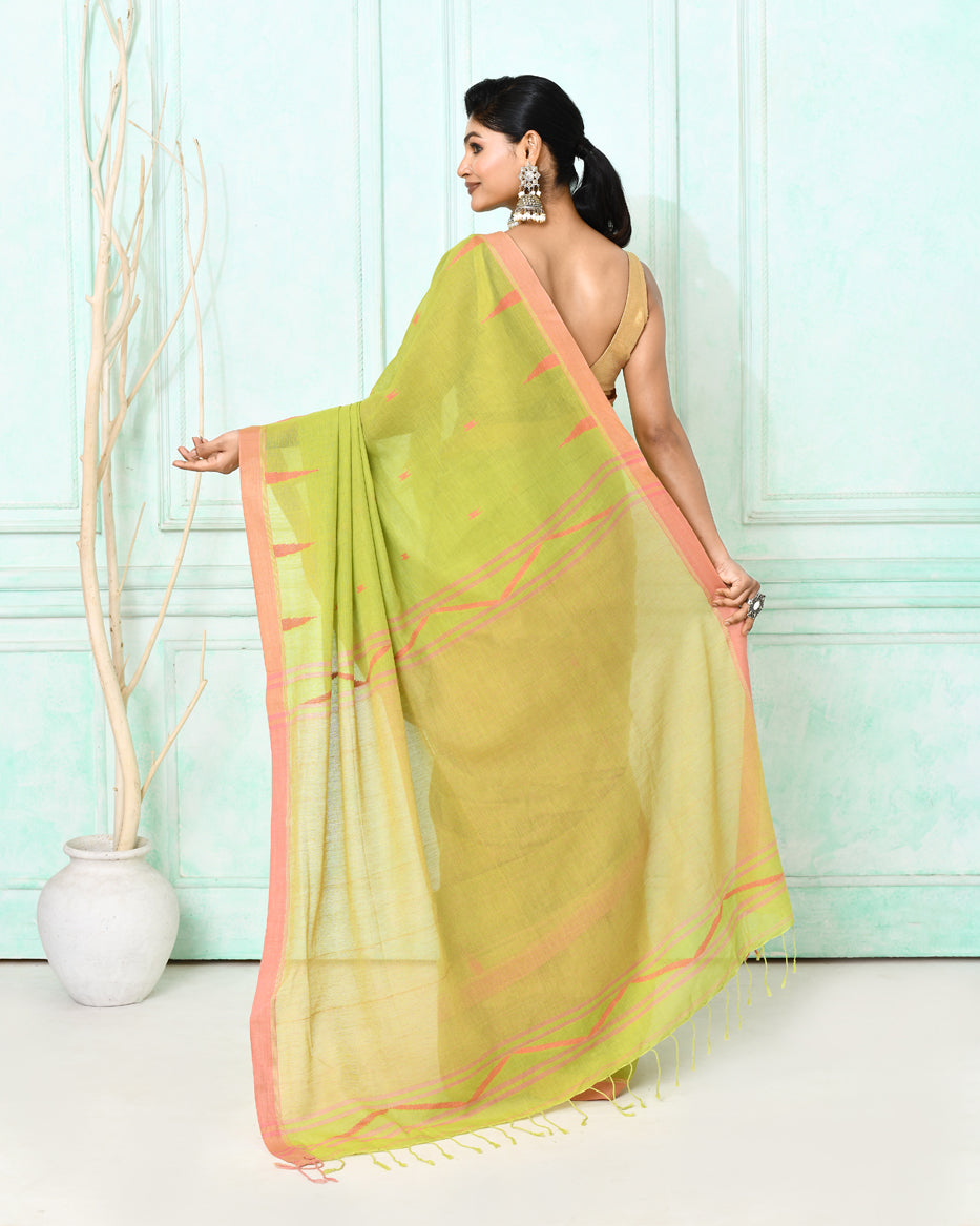 Piyari Fashion Women's Olive Cotton Handloom Jamdani Saree With Blouse - Distacart