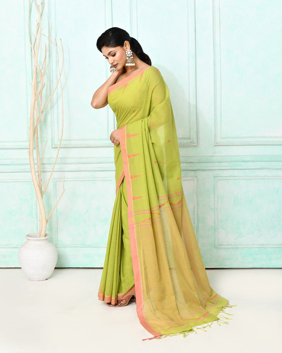 Piyari Fashion Women's Olive Cotton Handloom Jamdani Saree With Blouse - Distacart