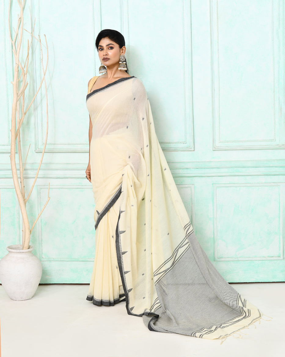 Piyari Fashion Women's Off White Cotton Handloom Jamdani Saree With Blouse - Distacart