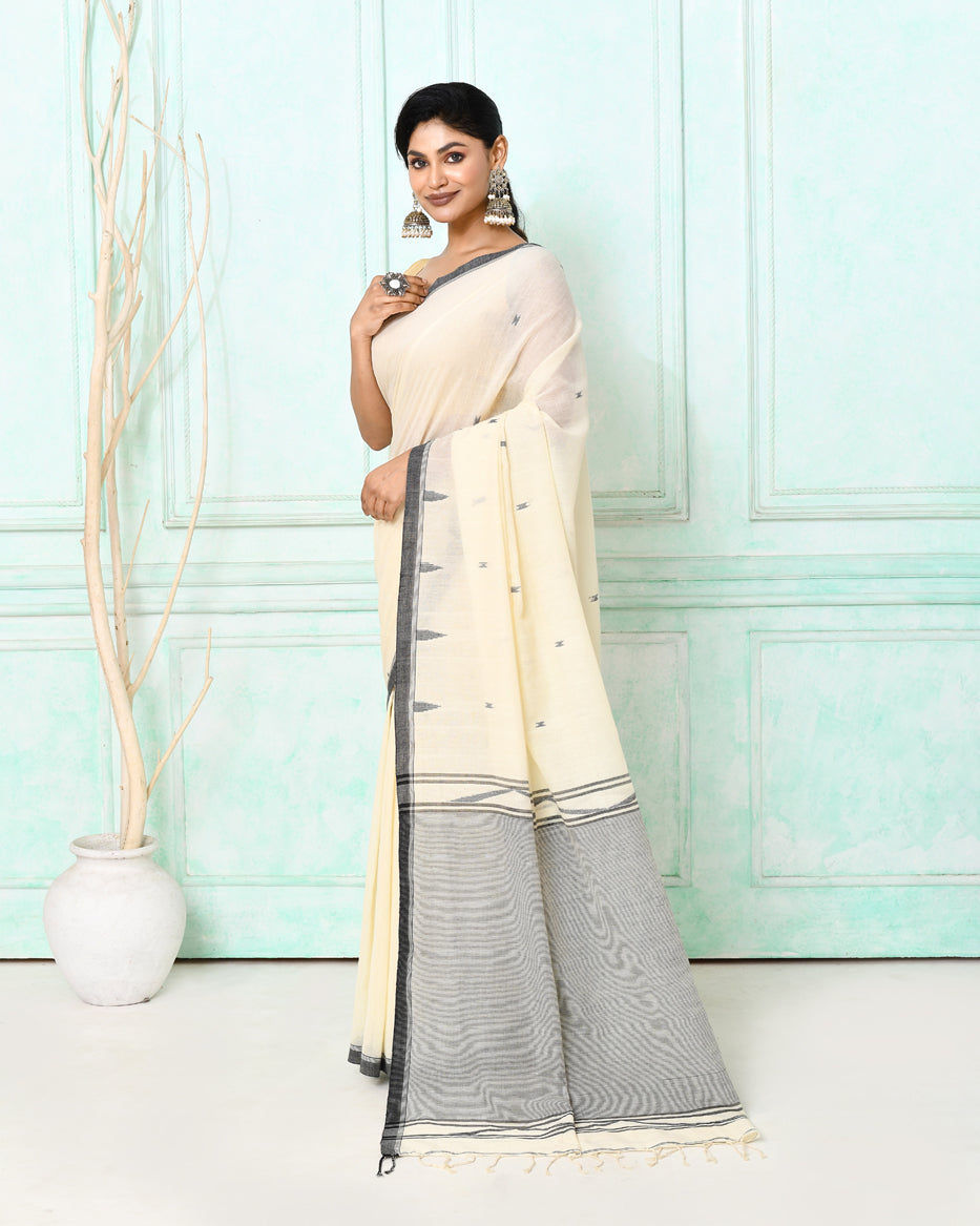 Piyari Fashion Women's Off White Cotton Handloom Jamdani Saree With Blouse - Distacart