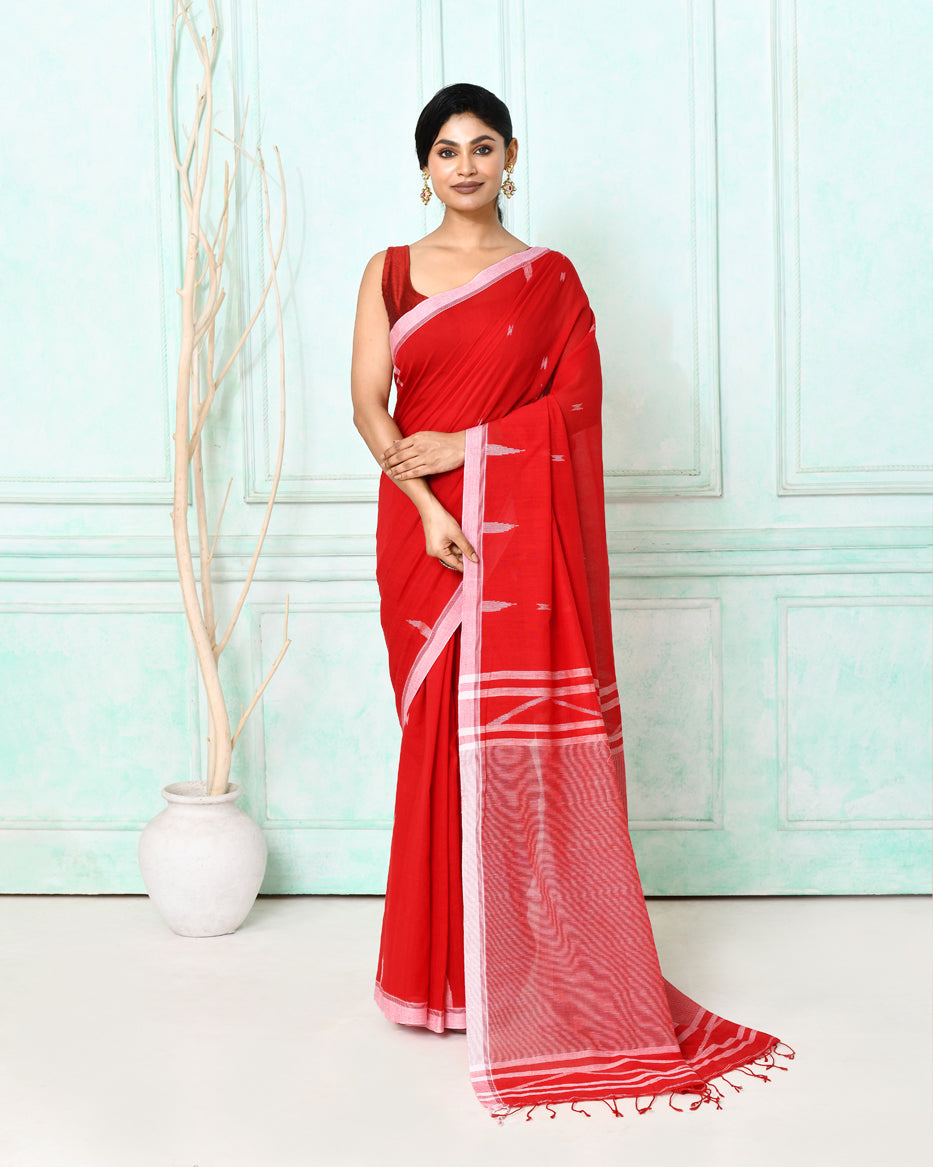 Piyari Fashion Women's Red Cotton Handloom Jamdani Saree With Blouse - Distacart