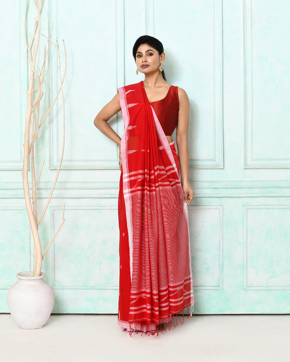 Piyari Fashion Women's Red Cotton Handloom Jamdani Saree With Blouse - Distacart