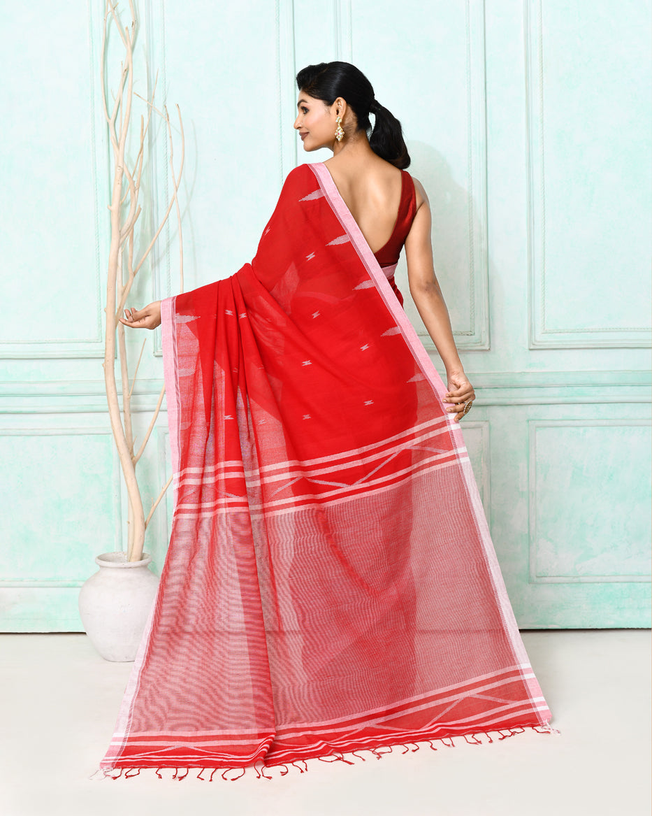 Piyari Fashion Women's Red Cotton Handloom Jamdani Saree With Blouse - Distacart