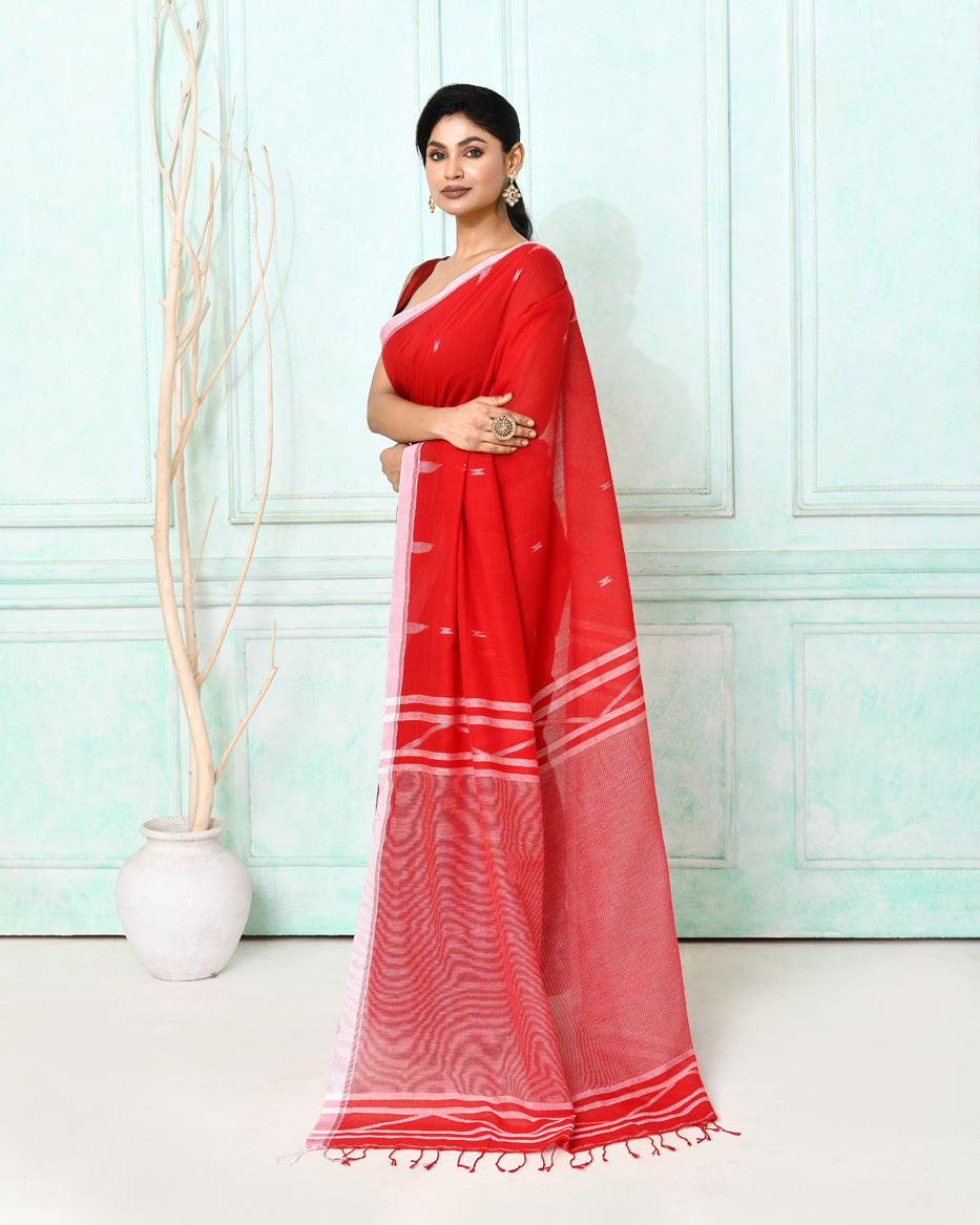 Piyari Fashion Women's Red Cotton Handloom Jamdani Saree With Blouse - Distacart