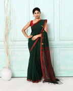 Piyari Fashion Women's Dark Green Cotton Handloom Jamdani Saree With Blouse - Distacart