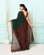 Piyari Fashion Women's Dark Green Cotton Handloom Jamdani Saree With Blouse - Distacart