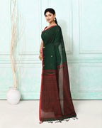 Piyari Fashion Women's Dark Green Cotton Handloom Jamdani Saree With Blouse - Distacart