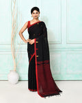 Piyari Fashion Women's Black Cotton Handloom Jamdani Saree With Blouse - Distacart