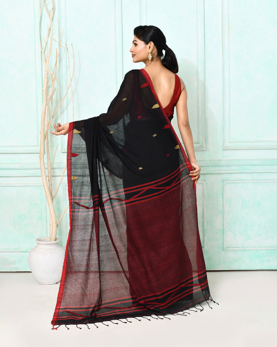 Piyari Fashion Women's Black Cotton Handloom Jamdani Saree With Blouse - Distacart