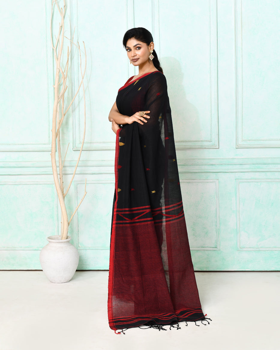 Piyari Fashion Women's Black Cotton Handloom Jamdani Saree With Blouse - Distacart