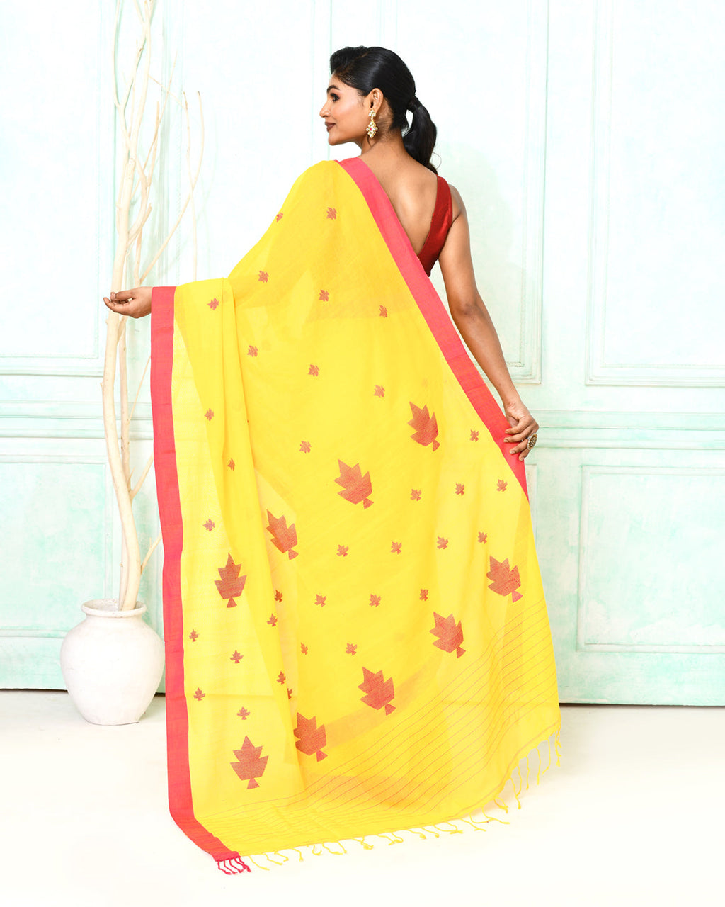 Piyari Fashion Women's Yellow Cotton Handloom Jamdani Saree With Blouse - Distacart