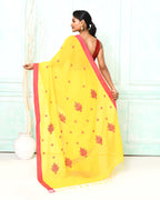 Piyari Fashion Women's Yellow Cotton Handloom Jamdani Saree With Blouse - Distacart