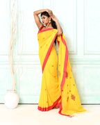 Piyari Fashion Women's Yellow Cotton Handloom Jamdani Saree With Blouse - Distacart