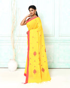 Piyari Fashion Women's Yellow Cotton Handloom Jamdani Saree With Blouse - Distacart