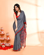 Piyari Fashion Women`s Grey Hand Work Cotton Saree With Blouse - Distacart