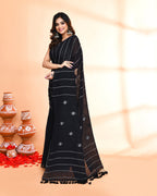 Piyari Fashion Women`s Black Hand Work Cotton Jamdani Saree With Blouse - Distacart