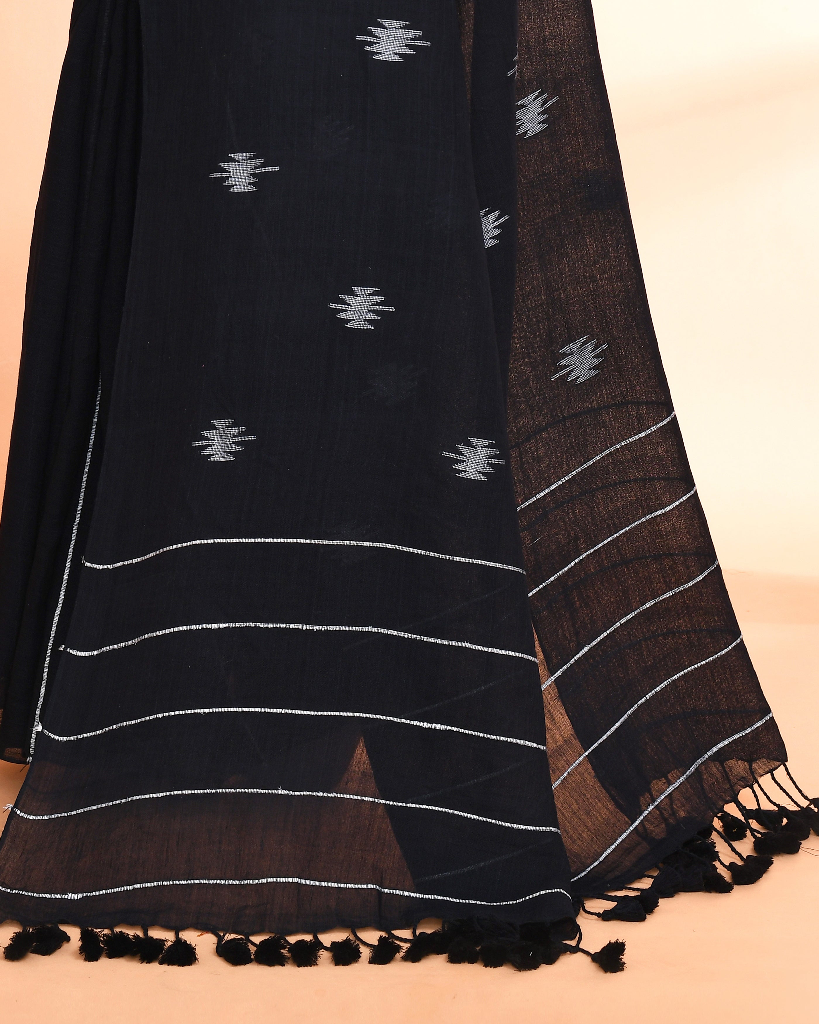 Piyari Fashion Women`s Black Hand Work Cotton Jamdani Saree With Blouse - Distacart