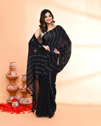 Piyari Fashion Women`s Black Hand Work Cotton Jamdani Saree With Blouse - Distacart
