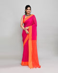 Piyari Fashion Orange Border Rani Pink Cotton Saree With Tassels - Distacart