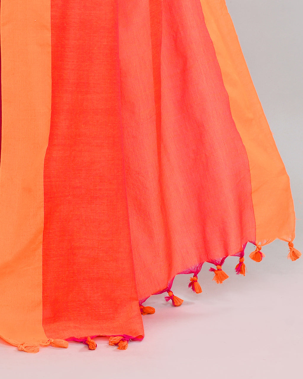 Piyari Fashion Orange Border Rani Pink Cotton Saree With Tassels - Distacart
