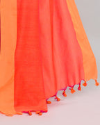 Piyari Fashion Orange Border Rani Pink Cotton Saree With Tassels - Distacart