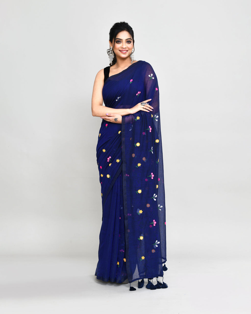 Piyari Fashion Women's Blue Exclusive Embroidery Saree With Tassels - Distacart