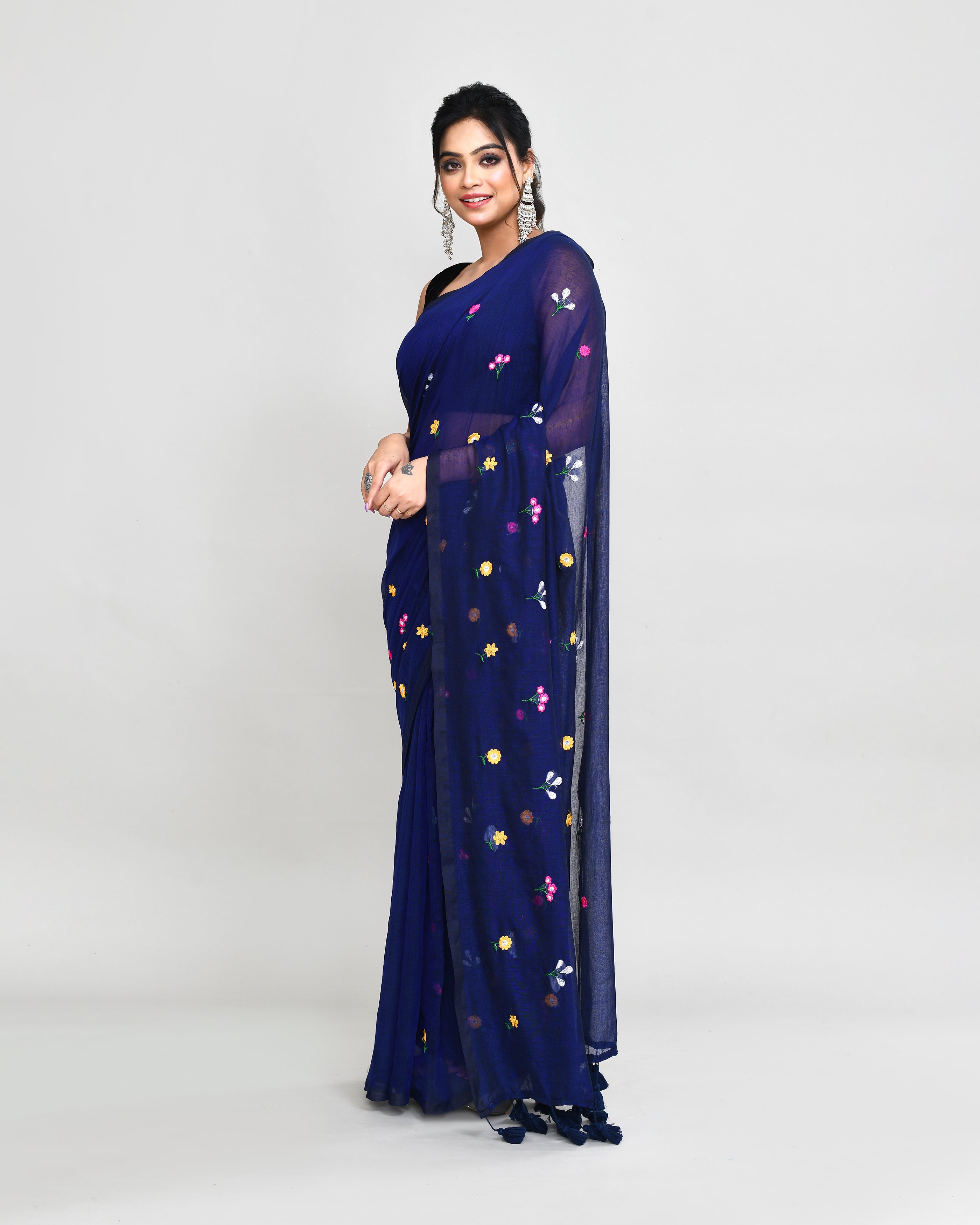 Piyari Fashion Women's Blue Exclusive Embroidery Saree With Tassels - Distacart