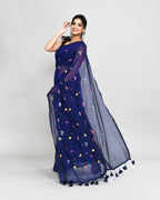 Piyari Fashion Women's Blue Exclusive Embroidery Saree With Tassels - Distacart