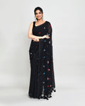 Piyari Fashion Women's Black Exclusive Embroidery Saree With Tassels - Distacart