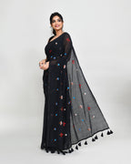 Piyari Fashion Women's Black Exclusive Embroidery Saree With Tassels - Distacart