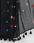 Piyari Fashion Women's Black Exclusive Embroidery Saree With Tassels - Distacart