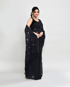 Piyari Fashion Women's Black Exclusive Embroidery Saree With Tassels - Distacart