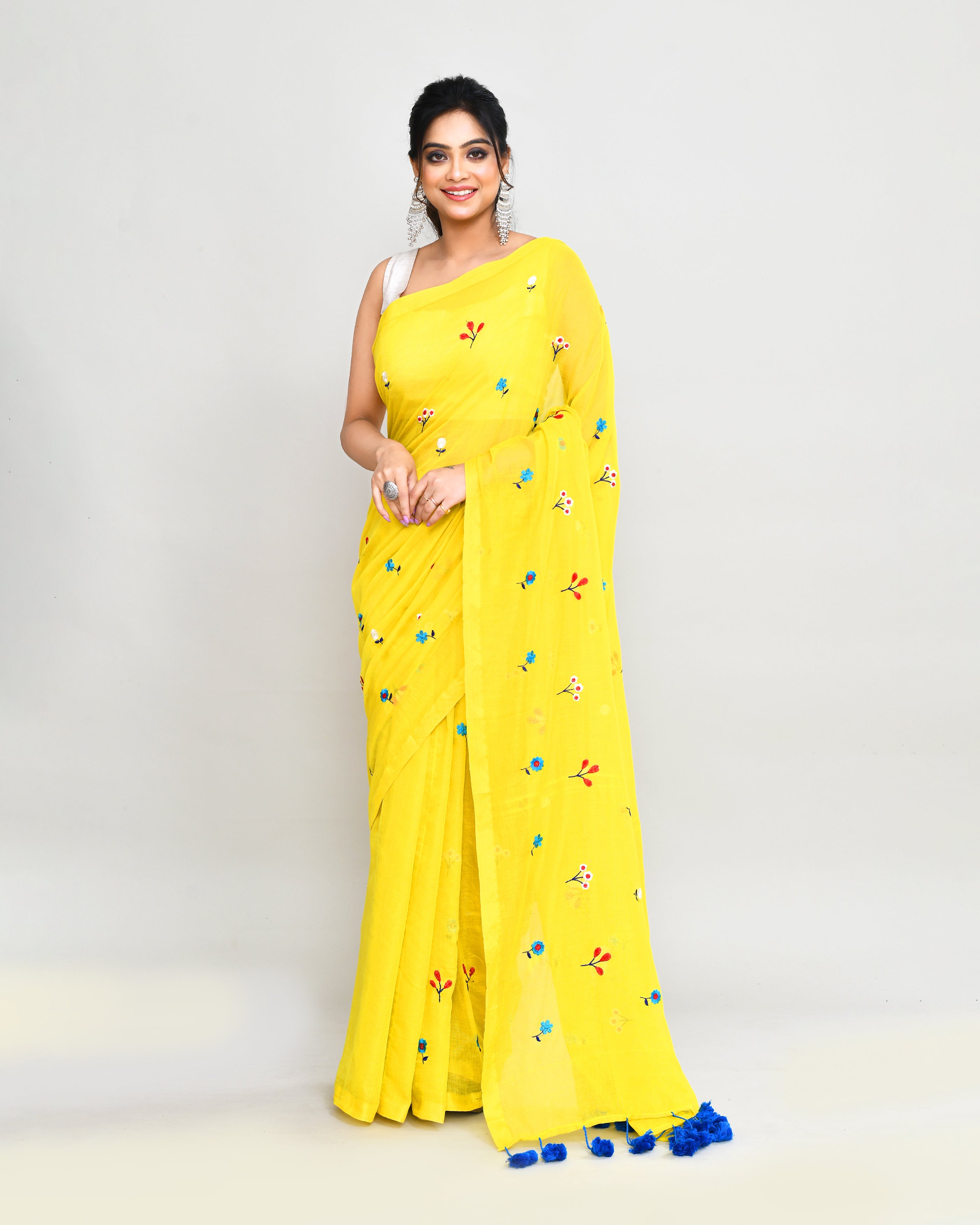 Piyari Fashion Women's Lemon Exclusive Embroidery Saree With Tassels - Distacart