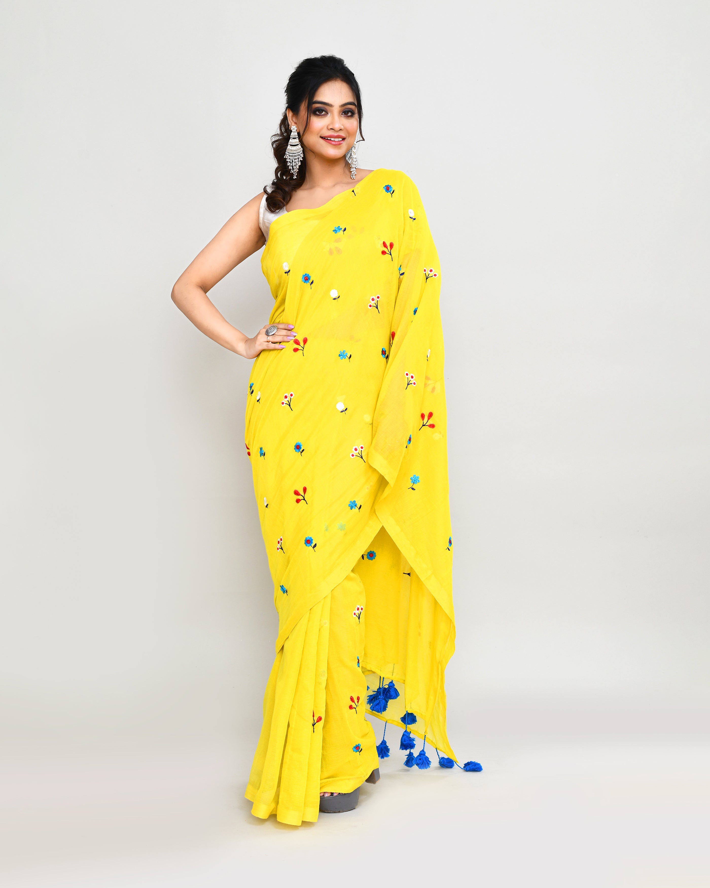 Piyari Fashion Women's Lemon Exclusive Embroidery Saree With Tassels - Distacart