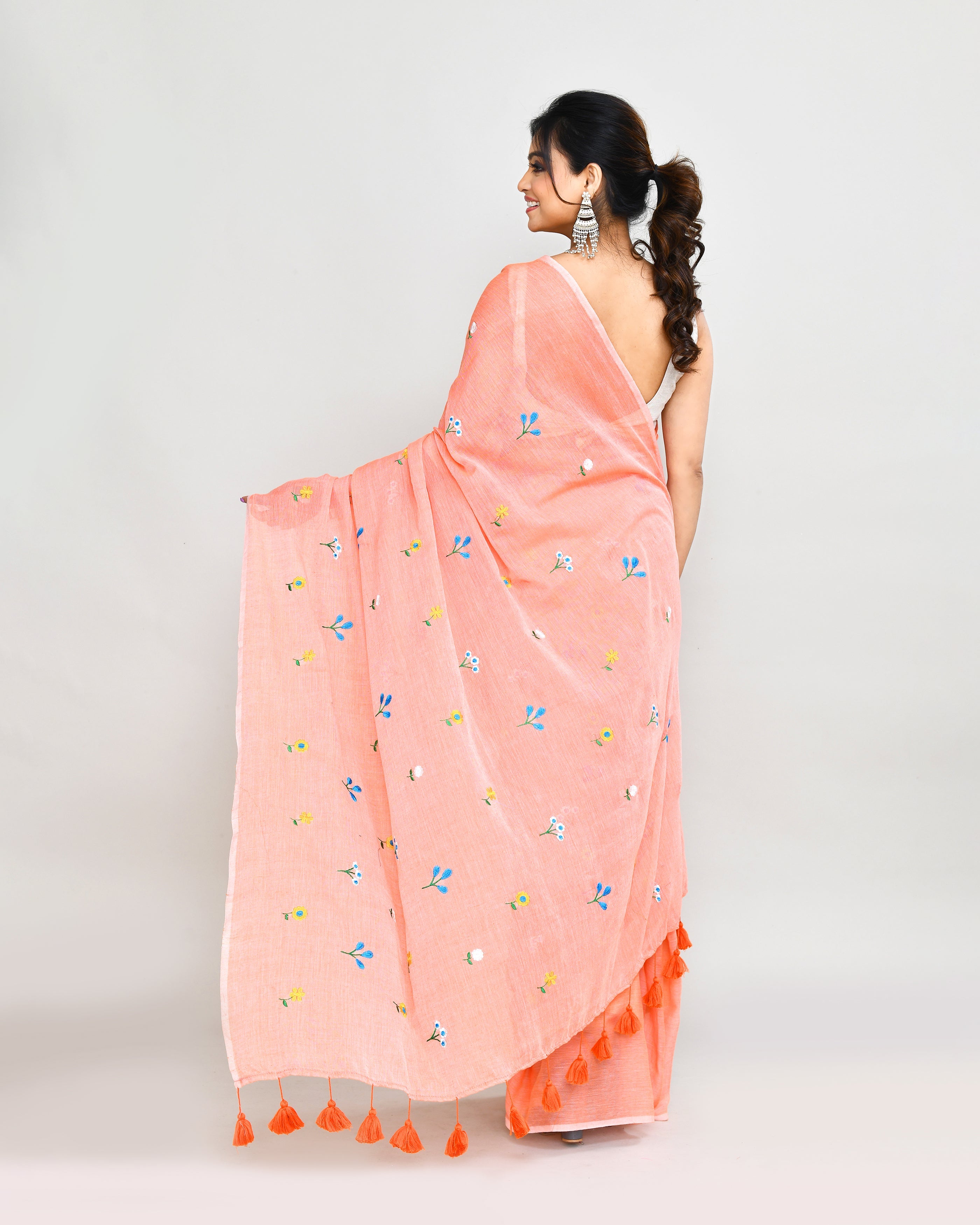 Piyari Fashion Women's Salmon Exclusive Embroidery Saree With Tassels - Distacart
