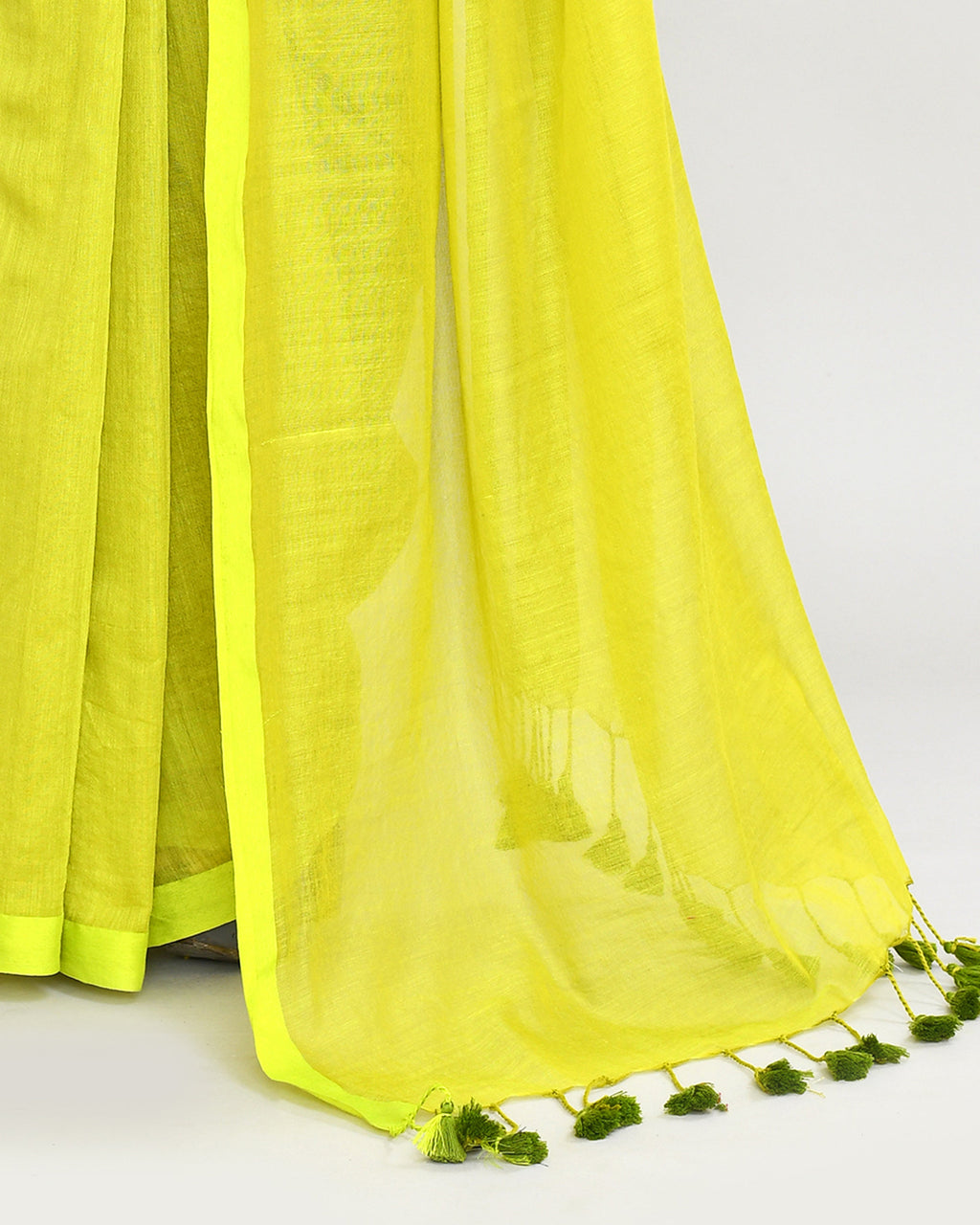Piyari Fashion Woven's Lime Mulmul Cotton Saree With Tassels - Distacart
