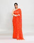 Piyari Fashion Women's Orange Red Dual Tone Exclusive Embroidery Saree With Tassels - Distacart