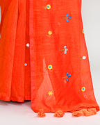 Piyari Fashion Women's Orange Red Dual Tone Exclusive Embroidery Saree With Tassels - Distacart