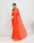 Piyari Fashion Women's Orange Red Dual Tone Exclusive Embroidery Saree With Tassels - Distacart