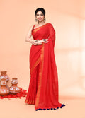 Piyari Fashion Women`s Cotton Handloom Red Sequin Saree With Blouse - Distacart