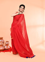 Piyari Fashion Women`s Cotton Handloom Red Sequin Saree With Blouse - Distacart