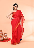 Piyari Fashion Women`s Cotton Handloom Red Sequin Saree With Blouse - Distacart