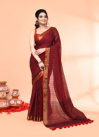 Piyari Fashion Women`s Cotton Handloom Maroon Sequin Saree With Blouse - Distacart