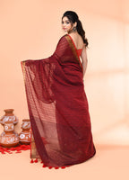 Piyari Fashion Women`s Cotton Handloom Maroon Sequin Saree With Blouse - Distacart