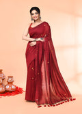 Piyari Fashion Women`s Cotton Handloom Maroon Sequin Saree With Blouse - Distacart