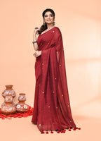 Piyari Fashion Women`s Cotton Handloom Maroon Sequin Saree With Blouse - Distacart
